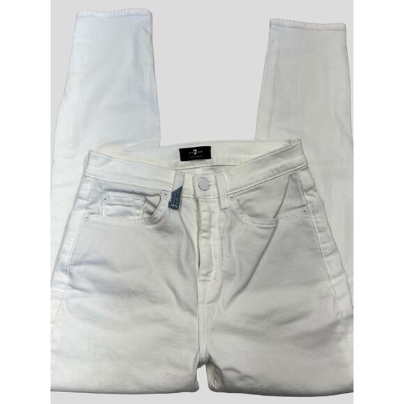 Seven for All Mankind Jeans High Waist Ankle Skinny White w/ Denim Patch Pocket - Picture 3 of 16